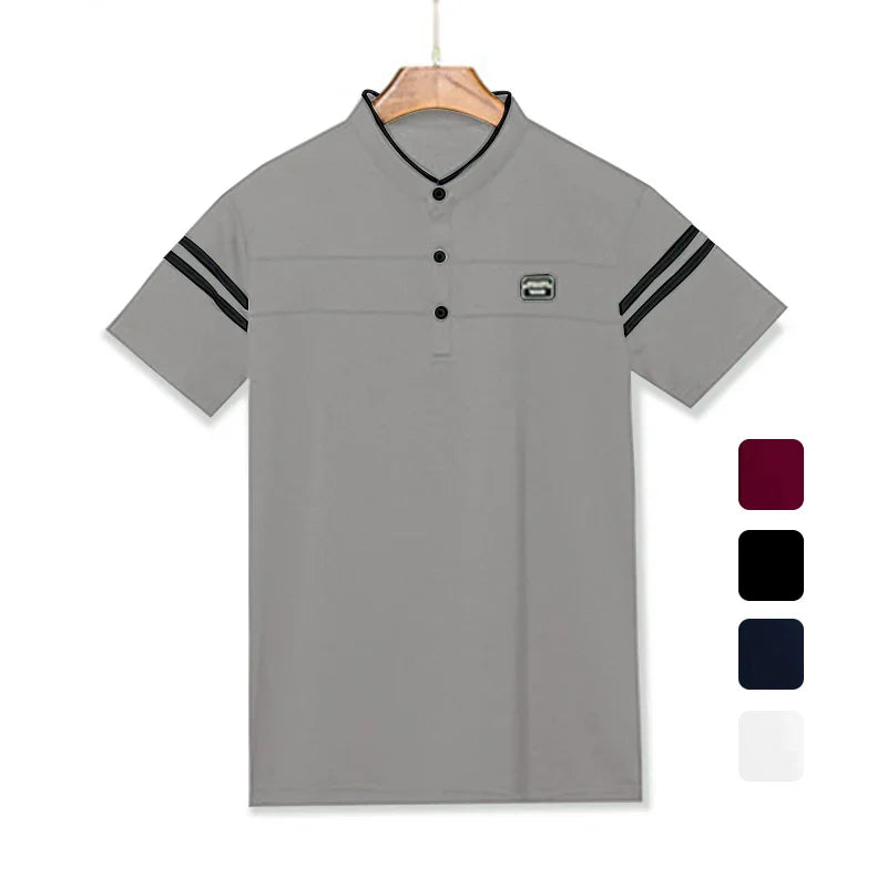 2025 Men's Casual Fashion Solid Color Short Sleeved Polo Shirt Stand Up Collar Versatile Comfortable Top 2025 Men's Casual Fashion Solid Color Short Sleeved Polo Shirt Stand Up Collar Versatile Comfortable Top